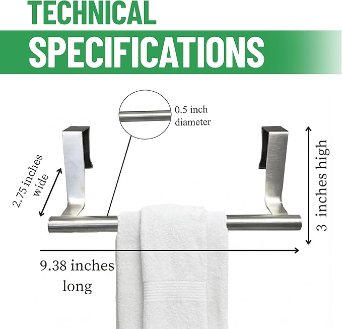 Evelots Towel Hook, Bar Over Cabinet Door - Kitchen, Bathroom - 2 Pack- Hand, Dish Towel Rack Holder - Inside or Outside Door - Brushed Stainless Steel - No Rust - No Scratch - No Installation