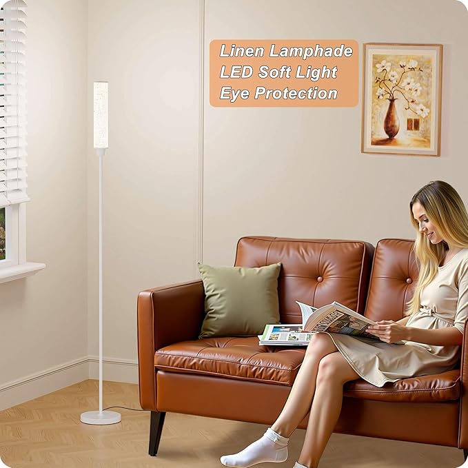 Nukanu Floor Lamp with Remote Control, Floor Lamps for Living Room/Bedroom/Office, Stepless Adjustable 3000K-6000K Colors and 10-100% Brightness,Standing Light with Foot Switch (White+Beige Linen)