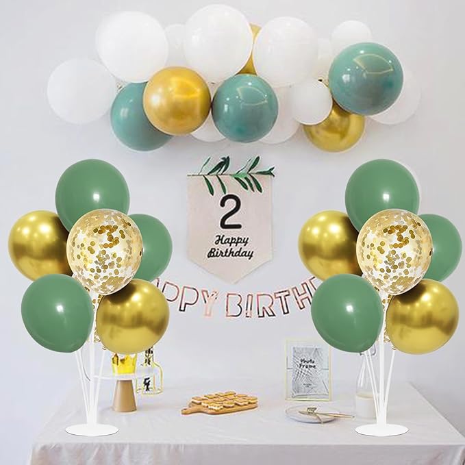 ZJDHPTY Green and Gold Balloon Stand Centerpiece Table Decorations for Birthday Woodland Baby Shower Party Decoration for Graduation 2026 New Years Eve (Green gold set4)