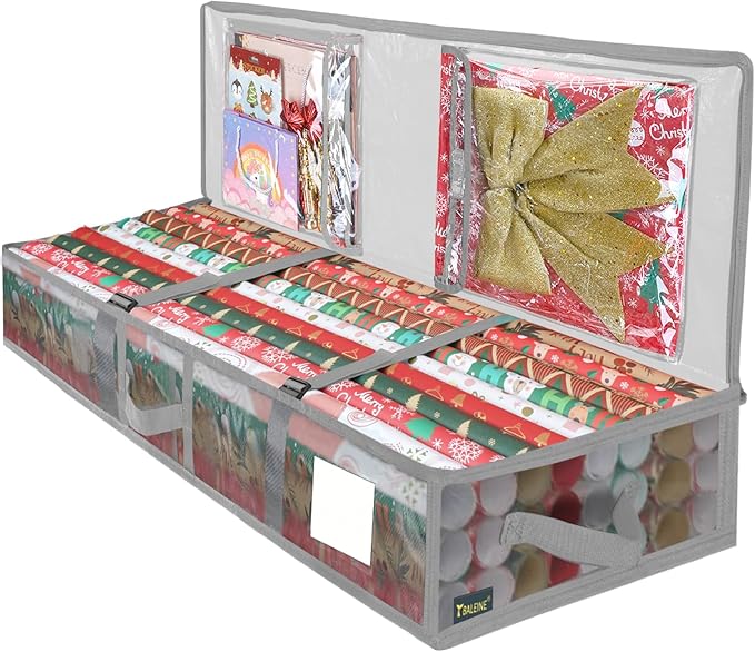 BALEINE Soft Christmas Wrapping Paper Storage Bag, 40" Durable PE Gift Wrap Storage Bag with Flexible Partitions and Pockets for Ribbon, Accessories (Transparent)