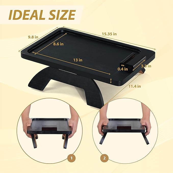 BLUEWEST Sofa Armrest Tray, Acacia Wood Couch Arm Clip on Tray Table with 360° Rotating Phone Holder –Fits Most Couch Arm Sizes–Non-Slip, Space-Saving Arm Table for TV Dinners, Remote, Drinks & Snacks