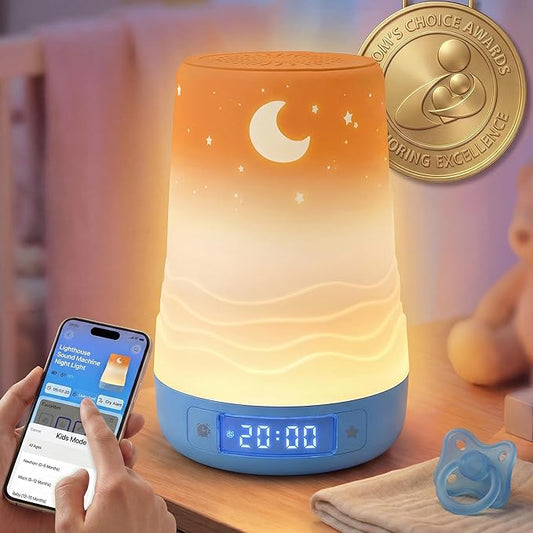 Mewaii White Noise Sound Machine Baby & Adult, 100 Soothing Sounds, AI Cry Detection, App Control, 360° RGB Night Light, Sleep Routine Builder, Alarm Clock for Home Nursery Travel Baby Essentials Gift