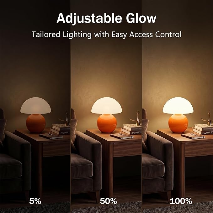 Dawnwake Mushroom Lamp Table Lamp for Bedroom,Desk Bedside Small Lamps for Living Room Night Stands, Cute Mini Modern Mid Century Desk Lamps,Unique Aesthetic Home Living Room Decor(Orange)
