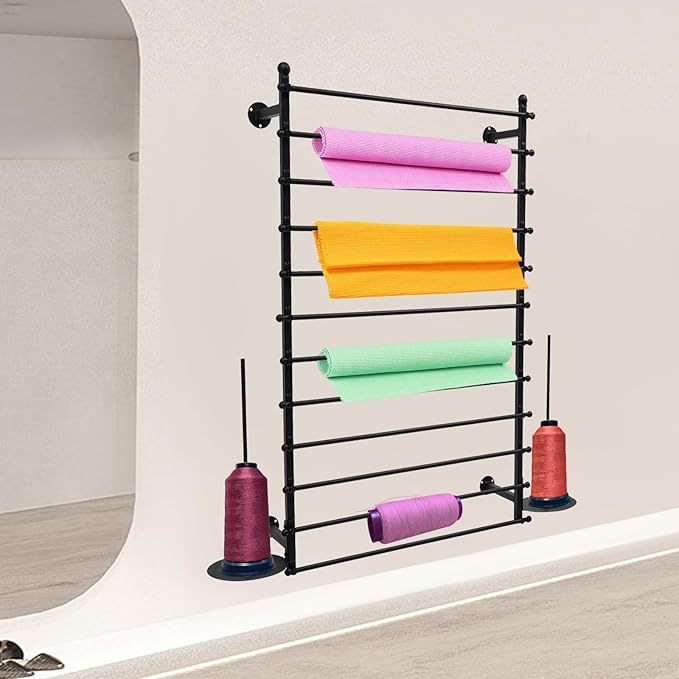 12-Layer Ribbon Holder Organizer Rack Wall Mounted Wrapping Paper Storage Rack Ribbon Dispenser Holder Wrapping Station Display Racks for Craft Room Florist Cake Shop(Black)