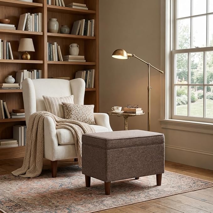 HomePop Home Decor | Dinah Collection Modern Storage Ottoman | Ottoman with Storage for Living Room & Bedroom (Chocalate Brown)