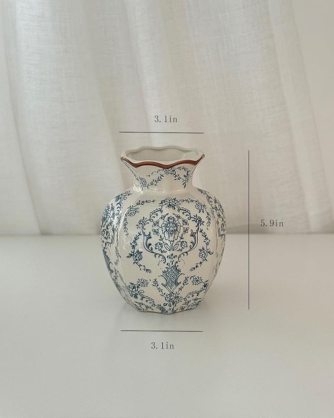 Vintage Chinoiserie Ceramic Vase, Porcelain Decorative Flower Vase for Centerpiece Living Room Table Shelf, Retro Country Decor