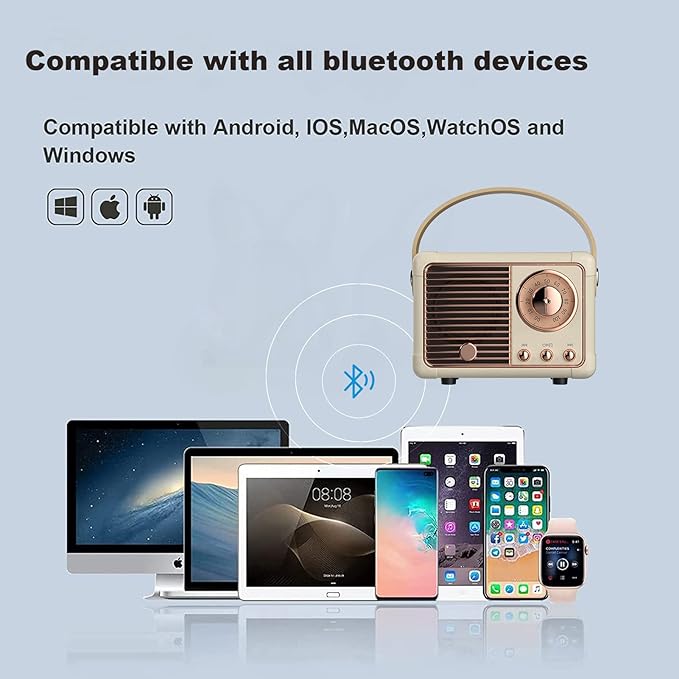 Dosmix Retro Bluetooth Speaker, Vintage Decor, Portable Wireless Bluetooth Speaker, Cute Old Fashion Style for Kitchen Desk Bedroom Office Outdoor Accessories for iPhone Android (Yellow)