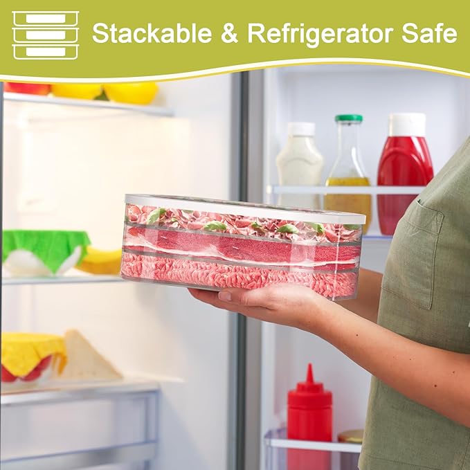 Cecnamt 6 Pcs Deli Meat Container for Fridge, Stackable Bacon Lunch Meat Container for Refrigerator, Food Storage Boxes with 2 Lids for Cold Cuts, Cheese, Lunchmeat, Salami, Meal Prep Containers