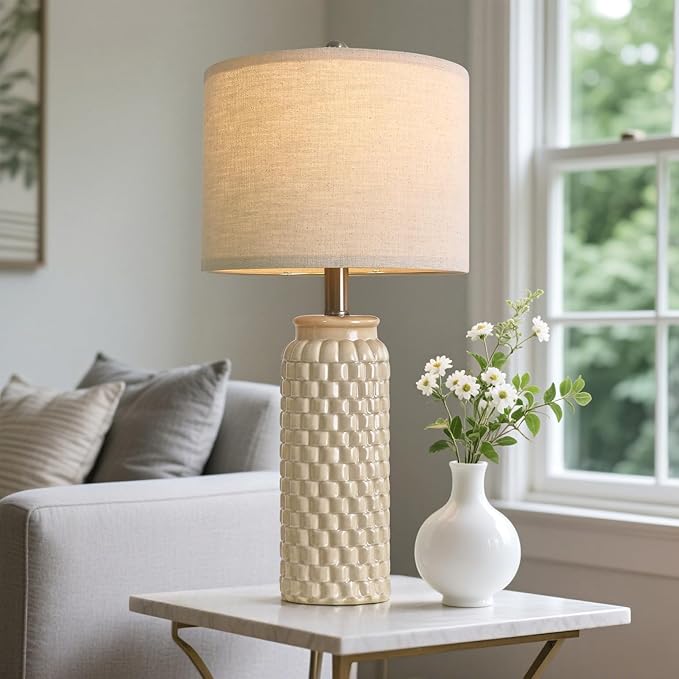 USumkky 24" Modern Ceramic Bedside Lamp Set of 2 for Bedroom Decor Farmhouse Table Lamp for Living Room Office Dorm