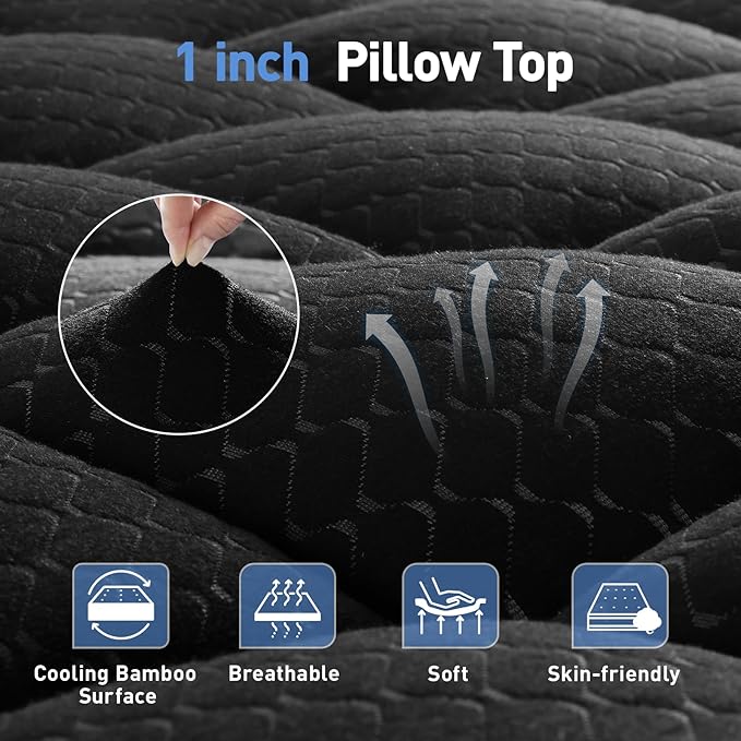 Dual Layer 3 Inch Memory Foam Mattress Topper California King Size, 2 Inch Gel Memory Foam Plus 1 Inch Cooling Pillow Top Mattress Pad Cover, with 8-21 Inch Deep Pocket, Black
