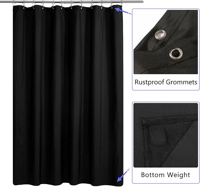 LLSCL 2 Pack Black Fabric Shower Curtain Liner with Magnets, Waterproof Hotel Quality, 72 x 72 Machine Washable