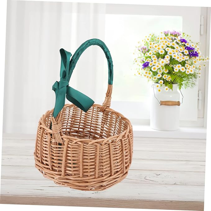 KOMBIUDA Natural Rattan Storage Basket Woven Wicker Organizing Bin for Home Decoration Living Room Bedroom Boys and Girls Room Office Handles for Easy Carrying
