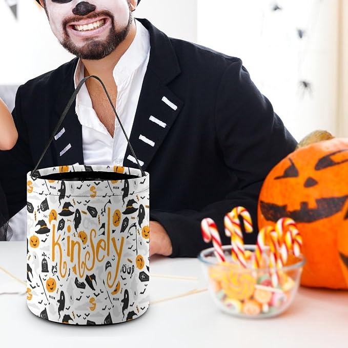 Personalized Halloween Trick or Treat Candy Bag with Name Custom Text Party Tote Bucket Halloween Candy Basket Gift (Bag-6)