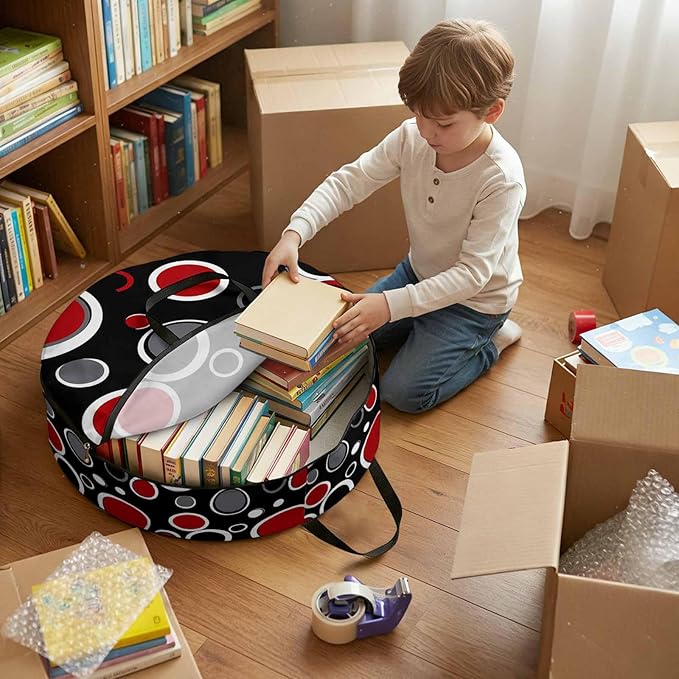 36 Inch Round Storage Bag 1 Pack,Abstract Red Black Circle Waterproof Wreath Storage Container with Handles&Zipper Color Block on Black Closet Organizer Bags Garland Box