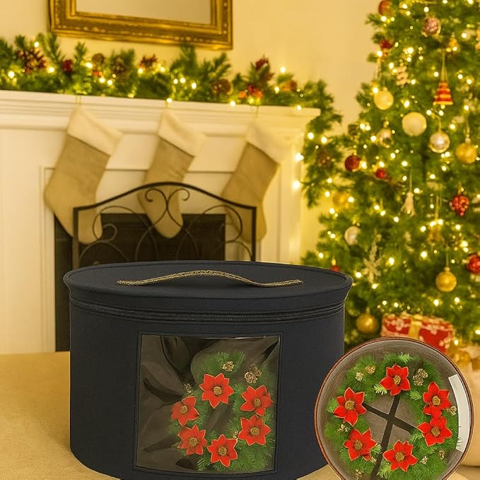 Christmas Wreath Storage Bag,Collapsible Felt Holiday Garland Container with Zipper & Handle, Durable Wreath Organizer Bin for Seasonal Decor Storage 20 x 12 (Blue, 12 x 20)