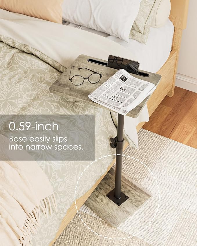 Masupu Sofa Arm Tray Table - 360° Swivel Height Adjustable End Table, Small Snack Side Table for Couch, C Shaped Table for Bed, Chair or TV Tray Table(Greige)