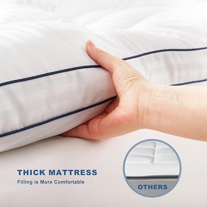 BEDLORE Twin Mattress Topper, Thick Pillow Top Pad for Back Pain Relief, Cooling Soft Mattress Cover with Deep Pockets 6-15 inch