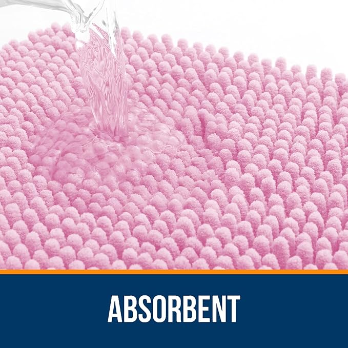 OLANLY Large Bathroom Rugs 40x24, Extra Soft Absorbent Chenille Bath Rugs, Rubber Backing Quick Dry, Machine Washable Bath Mats for Bathroom Floor, Tub and Shower, Home Decor Accessories, Pink