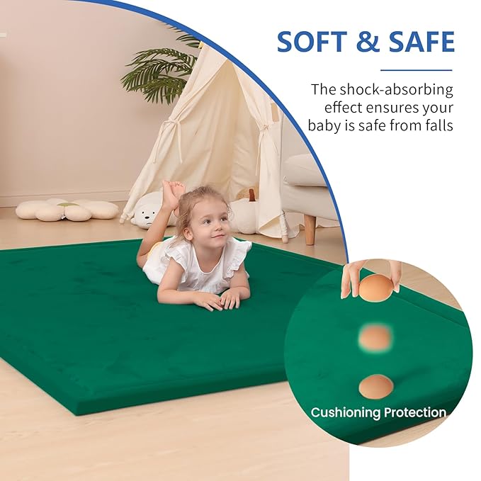 Ultra Soft Baby Play Mat for Floor,1.3" Thick Elasti-Foam 50x50 Playpen Mat for Toddlers Infant kids,Non-Slip Backing Safe for Crawling&Tummy Time,Tatami Style (Dark Green)