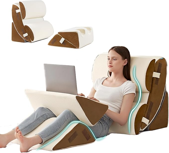 Hansleep Bed Wedge Pillow Set for After Surgery 6PCS, Post Surgery Pillow for Sleep Apnea and Acid Reflux Relief, Adjustable Reading Pillows Back Support with Memory Foam, Beige, 23"