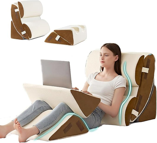 Hansleep Bed Wedge Pillow Set for After Surgery 6PCS, Post Surgery Pillow for Sleep Apnea and Acid Reflux Relief, Adjustable Reading Pillows Back Support with Memory Foam, Beige, 23"