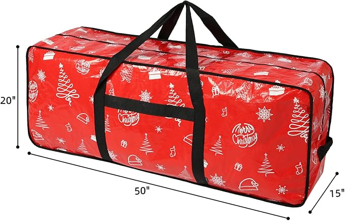 HOMEST Christmas Tree Storage Bag, Fits for 4.5-7 ft Xmas Artificials, Zippered Bag with Reinforced Carrying Handles and Wheels, Red Pattern (Bag Only)