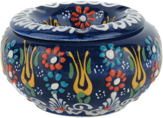 Decorative Ceramic Jar-Colorful Decorative Jar with Lid-Handmade Small Decorative Jar-Windproof Unique Jars-Turkish Home Decor (Navy)