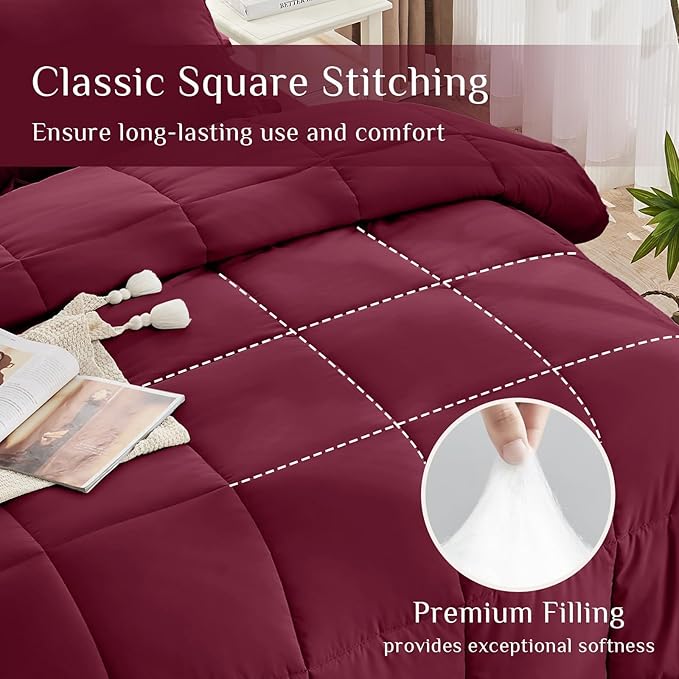 JOLLYVOGUE California King Comforter Set, Ultra-Soft Bed in a Bag Cal King Size 7 Pieces, Oeko-TEX Certified Bedding Set with Down Alternative Comforter, Sheets, Pillowcases & Shams, Burgundy