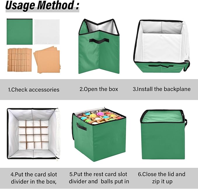 Green Christmas Ornament Storage Basket Box Holiday Storage Container Cube with Adjustable Dividers for 64 Holiday Ornaments or Decorations Keeps Clean and Dry for Next Season