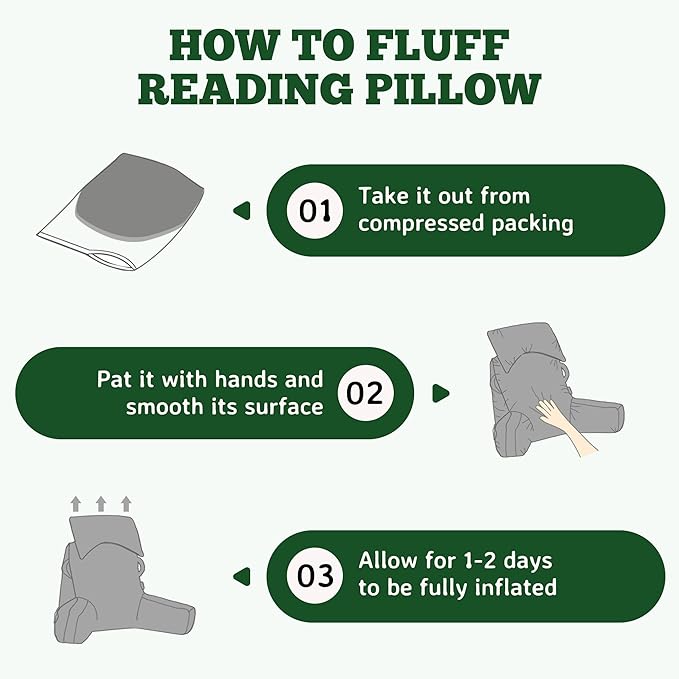 Unisakey Portable Reading Pillows with Headrest for Bed Sitting Up(Green Oeko-Tex), Velvet Back Pillow with Arms & Pockets for Adults, Support Memory Foam Bed Pillow for Dorm/Reading/Watching/Gaming