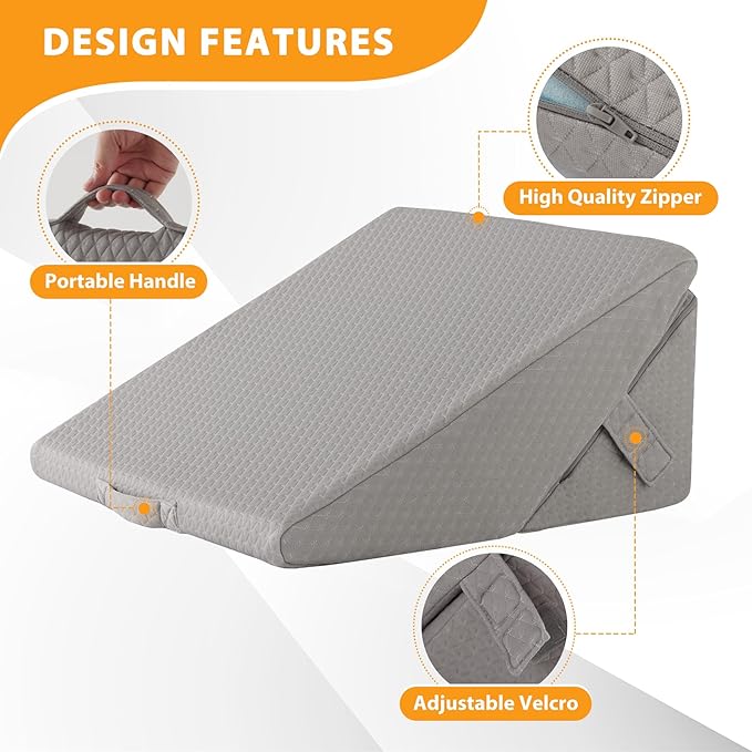 Ruqmuis Bed Wedge Pillow for Sleeping, 9&12 Inch Adjustable Wedge Pillow Set for After Surgery, Triangle Pillow for Back Pain Relief, Leg Support, Acid Reflux, Gerd, Grey