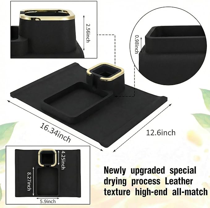 Luxury Silicone Couch Cup Holder Tray with Gold Trim, Anti-Spill Sofa Armrest Organizer, Weighted Non-Slip Recliner Tray Table for Drinks, Remote and Phone - Fits Most Couch Arms,Gift for family,Black