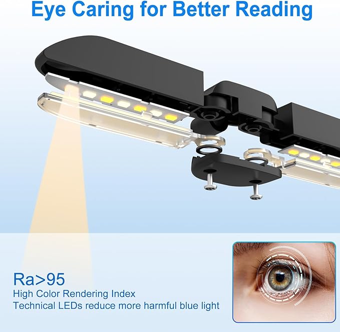 Vekkia 14 LED Rechargeable Book Light for Reading at Night, Eye-Care Reading Light for Books in Bed, 180° Adjustable, Clip on Lamp, 3 Color Temperatures, Lightweight, Present for Reader