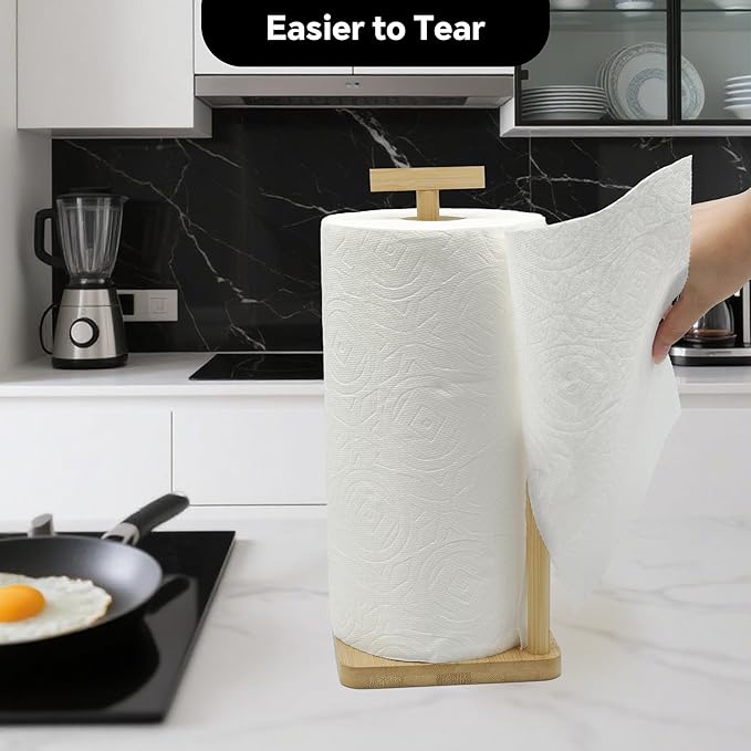 Paper Towel Holder Kitchen Roll Holder, Bamboo Paper Rolls Organizer Countertop with Non-Slip Base