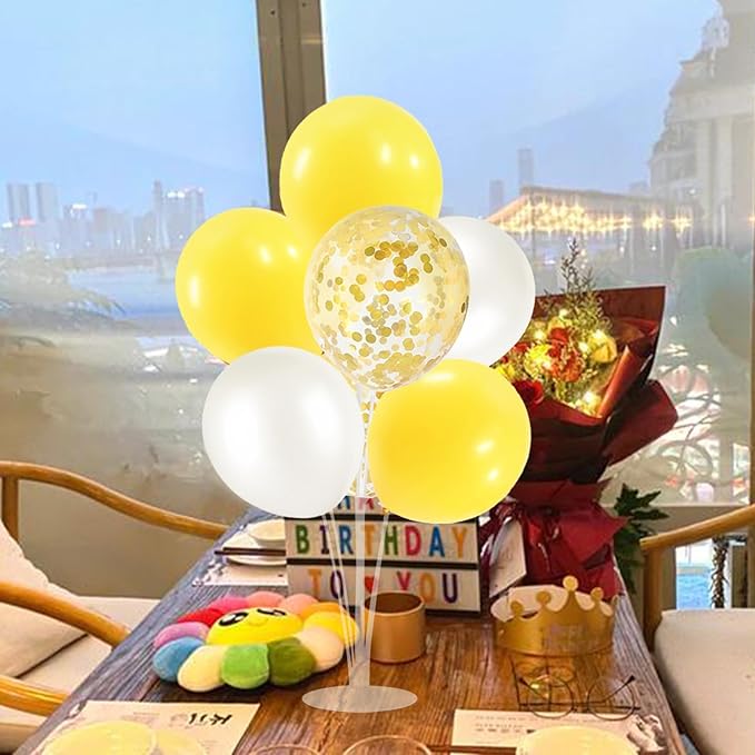 ZJDHPTY Yellow and White Balloon Stand Centerpiece Table Decorations for Bee Sunflower Daisy Birthday Bridal Shower Engagement Wedding Party Decorations(Yellow white set4)