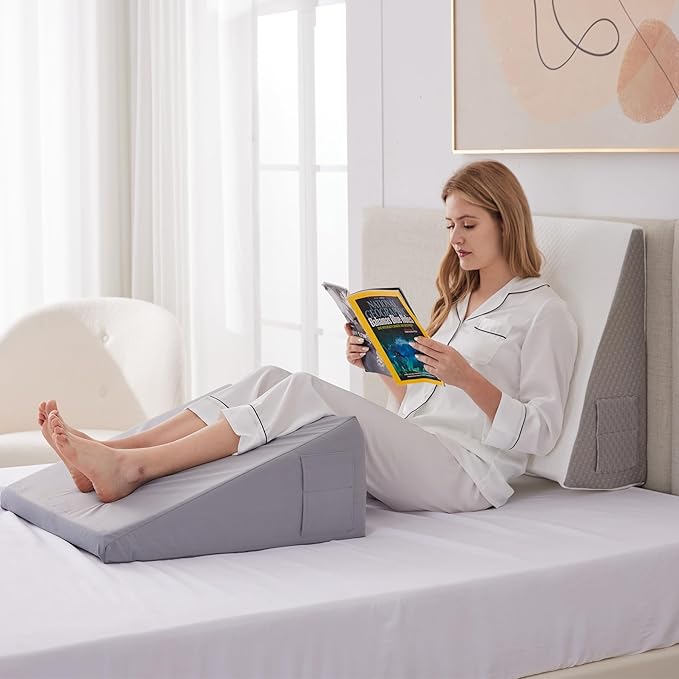 Ruqmuis Wedge Pillow for Sleeping, 12" Bed Wedge Pillow for Headboard, Triangle Incline Wedges for Acid Reflux, Pillows Wedge for Back Pain Relief, Elevated Leg Pillows After Surgery, Snoring, White