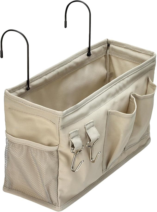 Amazon Basics Bedside Caddy Hanging Storage Organizer for Phone and Bedside Essentials, 4.72 x 14.57 x 7.87 in, Dark Grey Linen