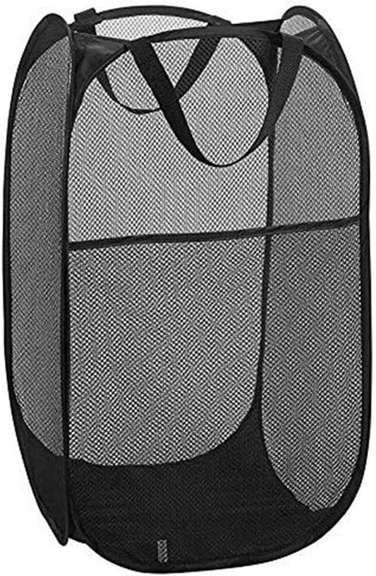 Mesh Pop up Laundry Hamper with Portable Handles, Collapsible Laundry Basket for Storage, Folding Pop-Up Clothes Hampers for Home, College Dorm or Travel, Black