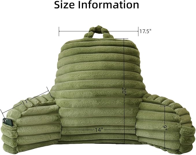Yaoshuho Large Reading Pillow for Adults, Back Support Pillow for Sitting Up in Bed with Arms, Couch for Lounging Bedrest, Sage