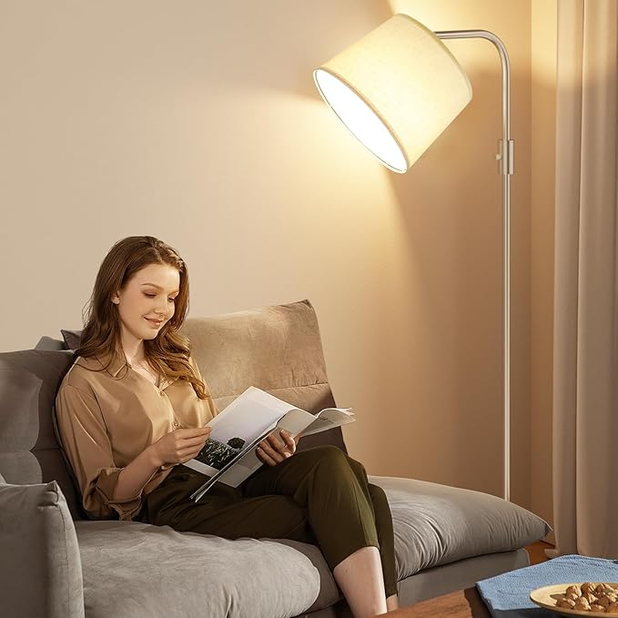 Ambimall 𝐅𝐮𝐥𝐥𝐲 𝐃𝐢𝐦𝐦𝐚𝐛𝐥𝐞 Floor Lamp - Floor Lamps with 9W 𝐋𝐄𝐃 Bulb, Standing Lamps for Living Room with Adjust Head, Modern Standing Tall Light Rotary Switch for Office(Mocha and Beige)