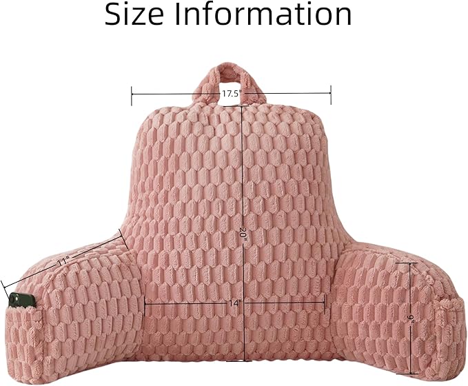 Yaoshuho Fluffy Reading Pillow for Sitting in Bed, Large Backrest Bed Pillow with Arms, Back Support Pillow for Lounging Bedrest, Old Pink