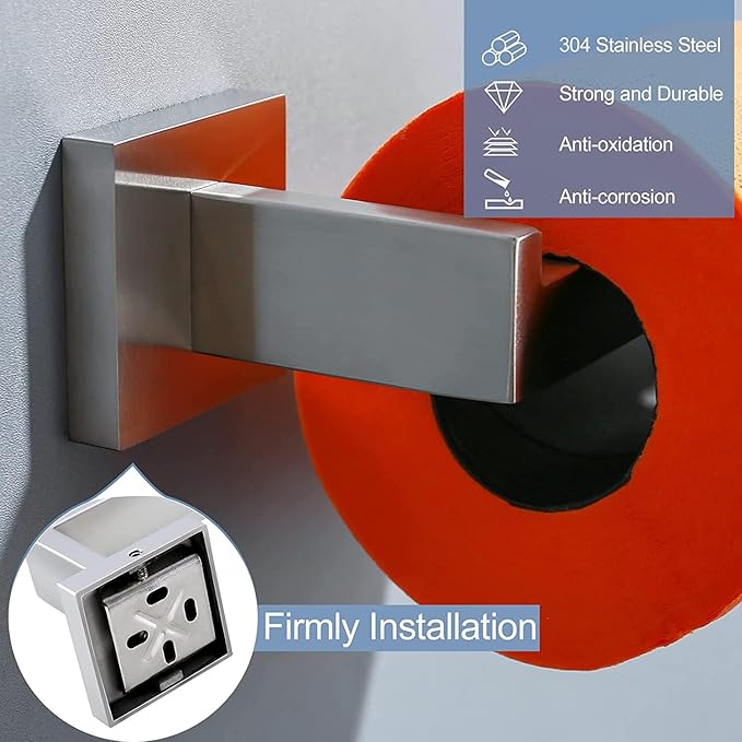 TQKAG Brushed Nickel Toilet Paper Holder SUS304 Stainless Steel Modern Square Tissue Roll Holders Wall Mount Toilet Paper Roll Dispenser for Kitchen Washroom