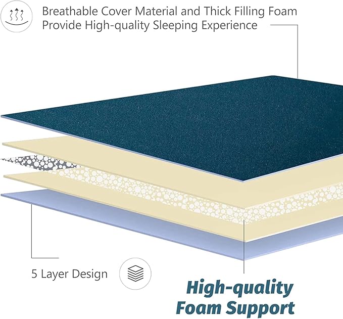 MAXYOYO Japanese Floor Mattress Futon Mattress, Thicken Sleeping Pad Foldable Roll Up Floor Futon for Adults Tatami Mat Dormitory Lounger, Bluestone, Queen Size