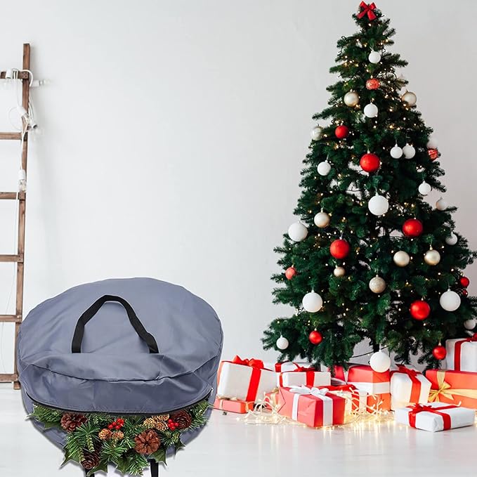 2pcs Christmas Wreath Storage Bag 36in, Garland Wreaths Container Water Resistant Holder with Front Dual Zippered & Reinforced Handle, Moving Totes, Under The Bed Garage Storage