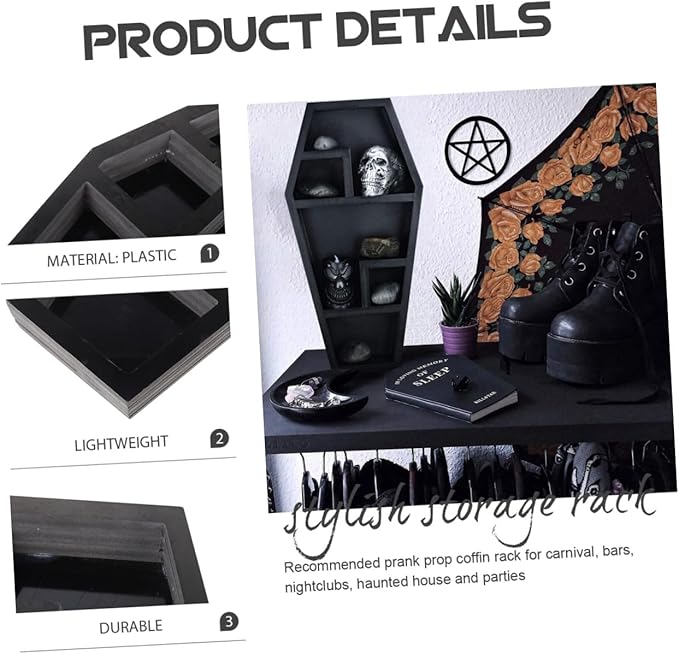 Creative Gothic Coffin Storage Rack Unique Sundries Organizer for Home Decor Eerie Halloween Display Shelf for Makeup and Collectibles Coffin Design