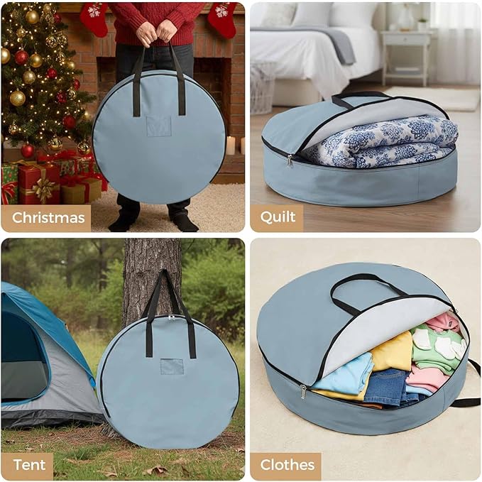 36 Inch Round Storage Bag 2 Pack,Blue Watercolor Waterproof Wreath Storage Container with Handles&Zipper Modern Minimalist Art Closet Organizer Bags Garland Box