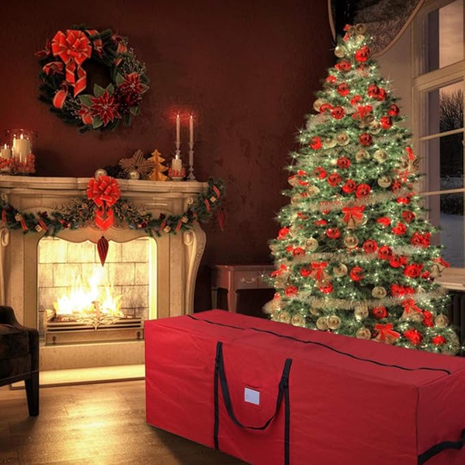 Christmas Tree Storage Bag Fits Up to 7.5 Ft Artificial Disassembled Trees Large Christmas Storage Containers Heavy Duty 600D Oxford Xmas Holiday Tree Bag with Durable Handles & Dual Zipper (Red)