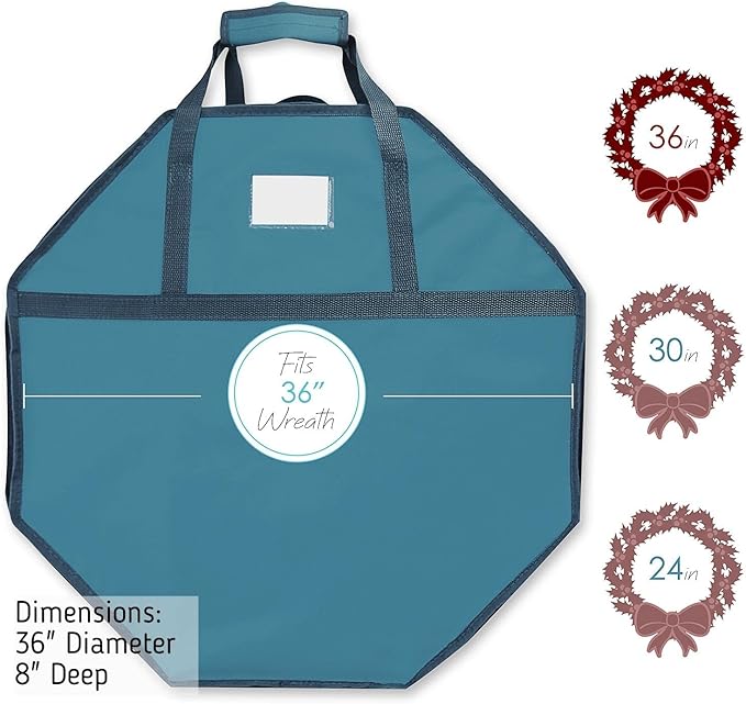 Hearth & Harbor Wreath Storage Container - Hard Shell Christmas Wreath Storage Bag with Interior Pockets, Dual Zipper and Handles - 36" Premium Wreath Storage Organizer Box
