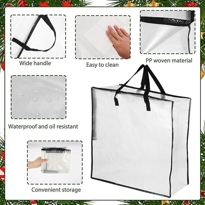 5 Pack Clear Christmas Wreath Storage Container, 26" Large Plastic Garland Container, Large Square Gift Bag Storage Organizer, Garland Decor Organizer， Clear Storage Bags for Xmas Seasonal Wreath