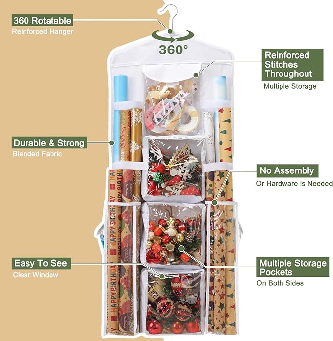 EXLIFBAG Wrapping Paper Storage, Gift Wrap Organizer Holder Double-Sided Hanging Gift Bag Storage Organizer